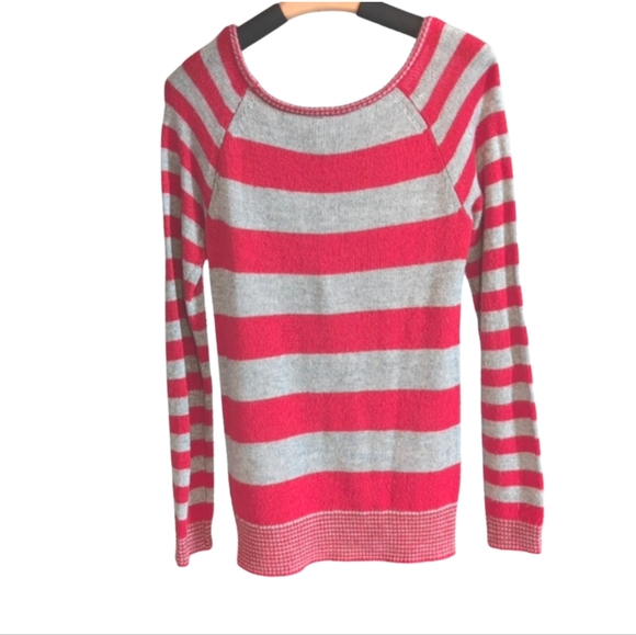 Aeropostale Striped Knit Sweater | Size M | Pink & Gray Fitted Pullover - Picture 6 of 8